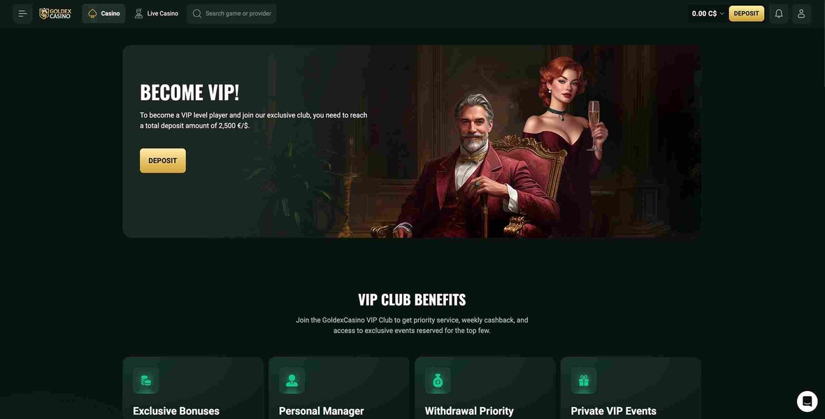 Goldex casino vip page
