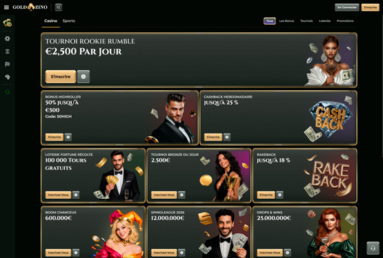 Page des promotions du casino Goldzino
