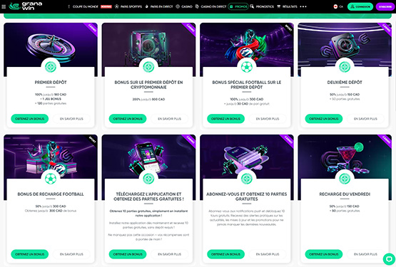 Page des promotions du casino Granawin