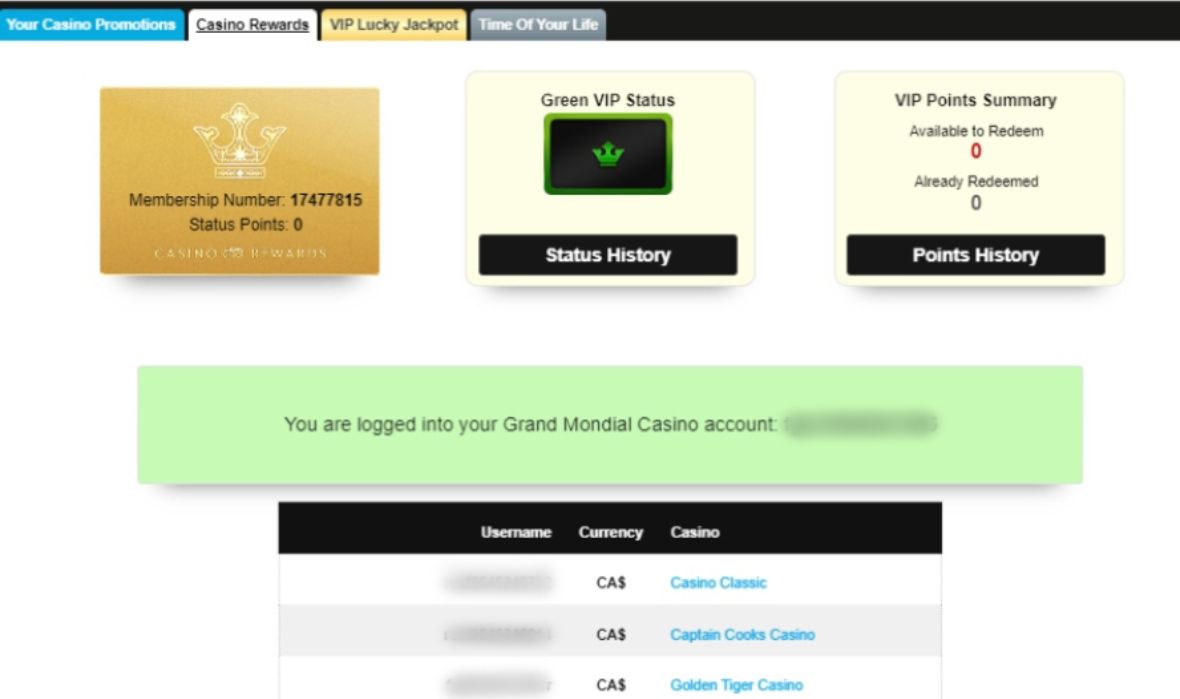 Grand Mondial Casino page about vip program