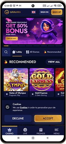 Gravira Casino Mobile Screenshot