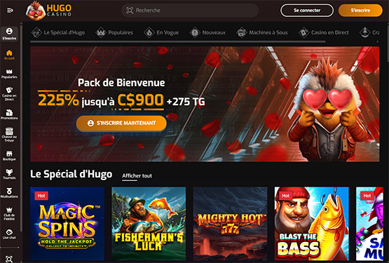 Page principale du casino Hugo
