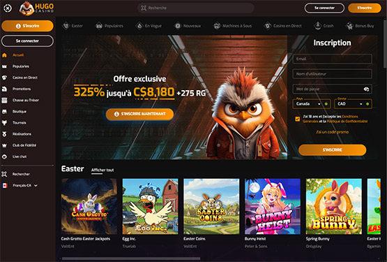 Page principale du casino Hugo