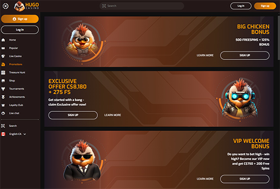 Hugo Casino promotions page