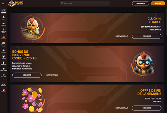 Page des promotions du casino Hugo