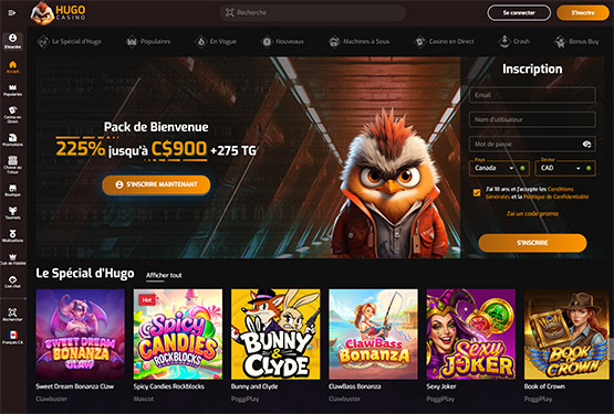 Page principale du casino Hugo
