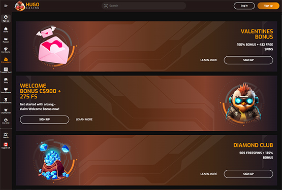 Hugo Casino promotions page