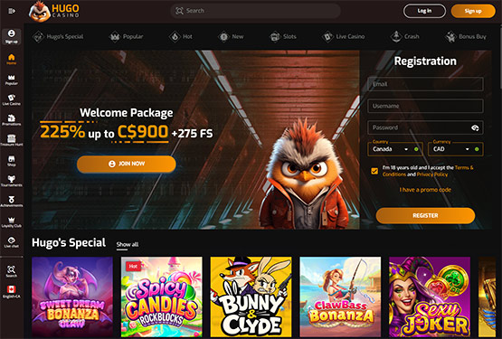 Hugo Casino main page