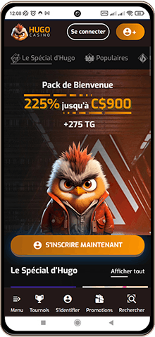 Capture d'écran de la page principale de Hugo Casino sur mobile