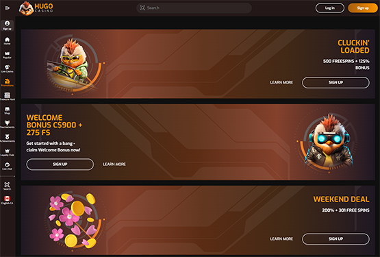 Hugo Casino promotions page