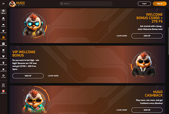 Hugo Casino promotions page