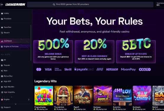 Immerion casino main page