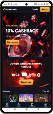 Mobile screenshot of the Instant Casino main page