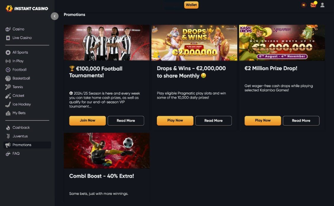 Instant Casino promo page 