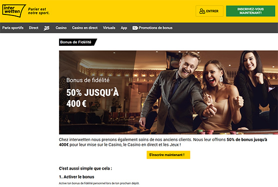 Bonus de fidélité du casino Interwetten