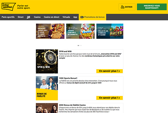 Page des promotions du casino Interwetten