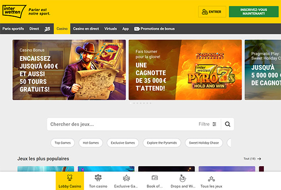 Page principale du casino Interwetten