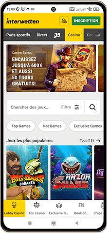 Capture d'écran de la page principale de Interwetten sur mobile