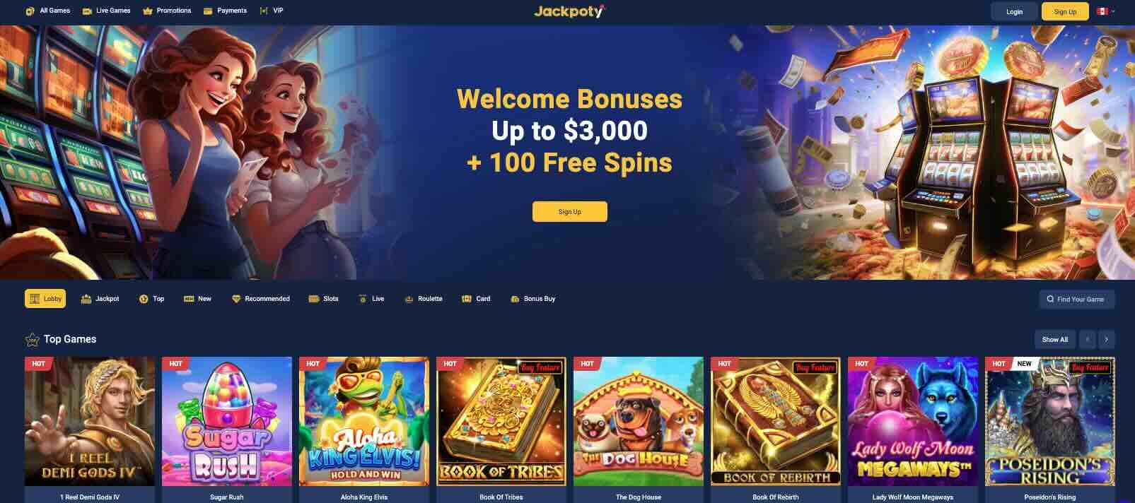 Main Page of Jackpoty Casino Site