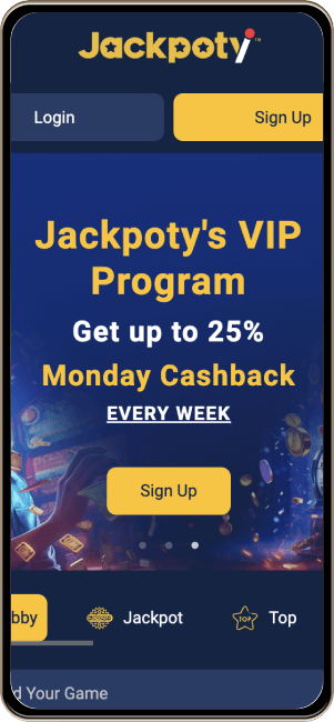 mobile version of jackpoty casino mockup