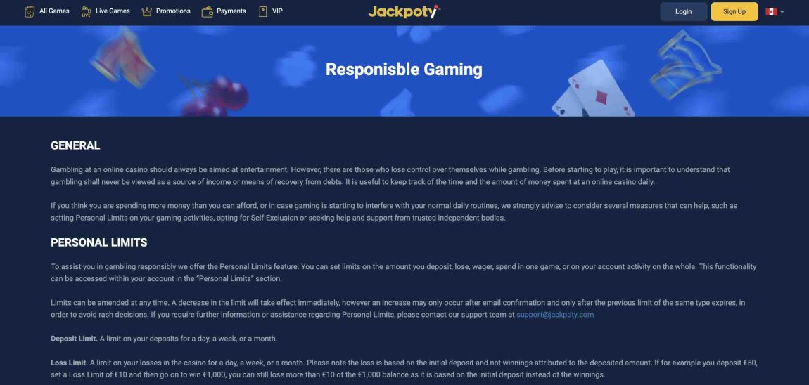 responsible gaming jackpoty casino