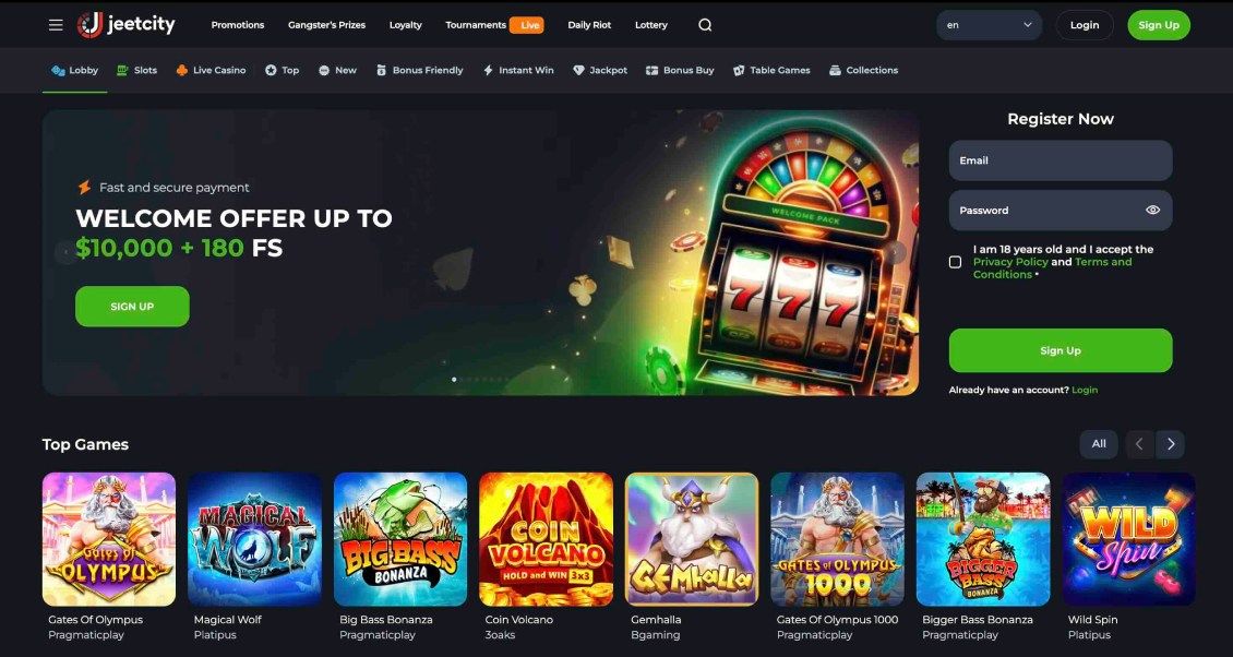 Image of main page of JeetCity Casino