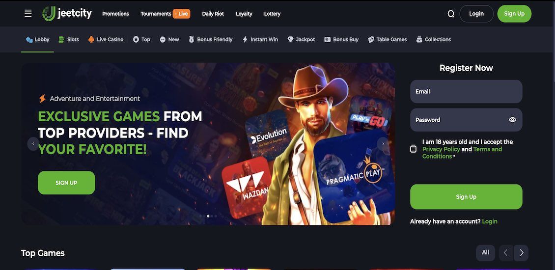 JeetCity Casino main page