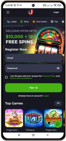 Mobile screenshot of the JeetCity Casino main page