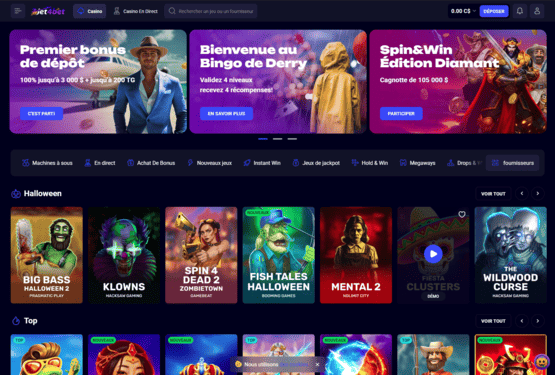 Page principale du casino Jet4Bet