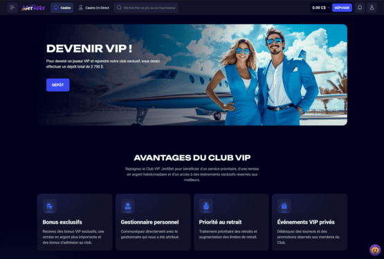 Jet4Bet casino vip page de programmation