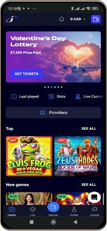 Mobile screenshot of Jet4Bet Casino main page