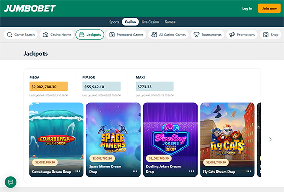 Jumbobet casino jackpots page