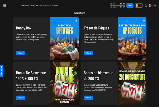 Page des promotions du casino Kilobet