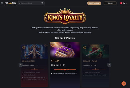 King Billy Casino VIP program