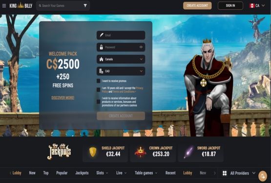 King Billy Casino main page