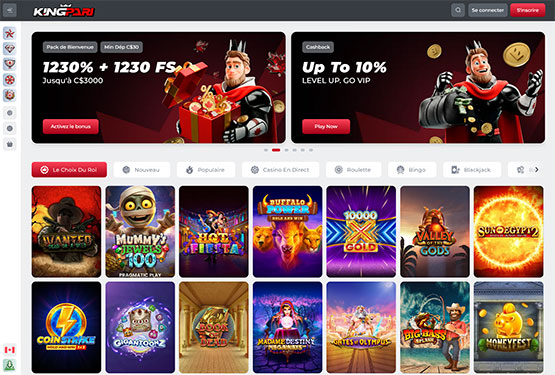 Page principale du casino KingPari
