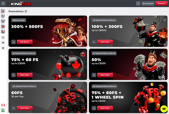 Page des promotions du casino KingPari