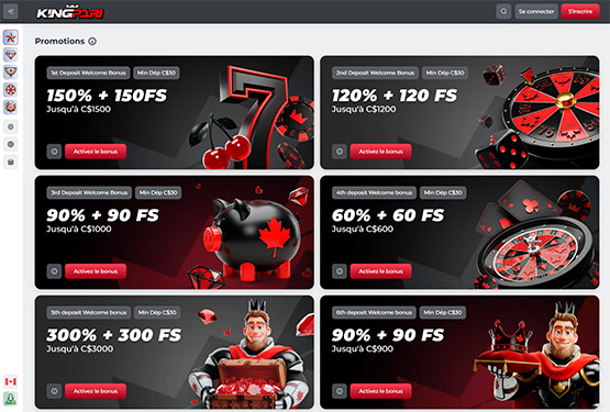 Page des promotions du casino KingPari