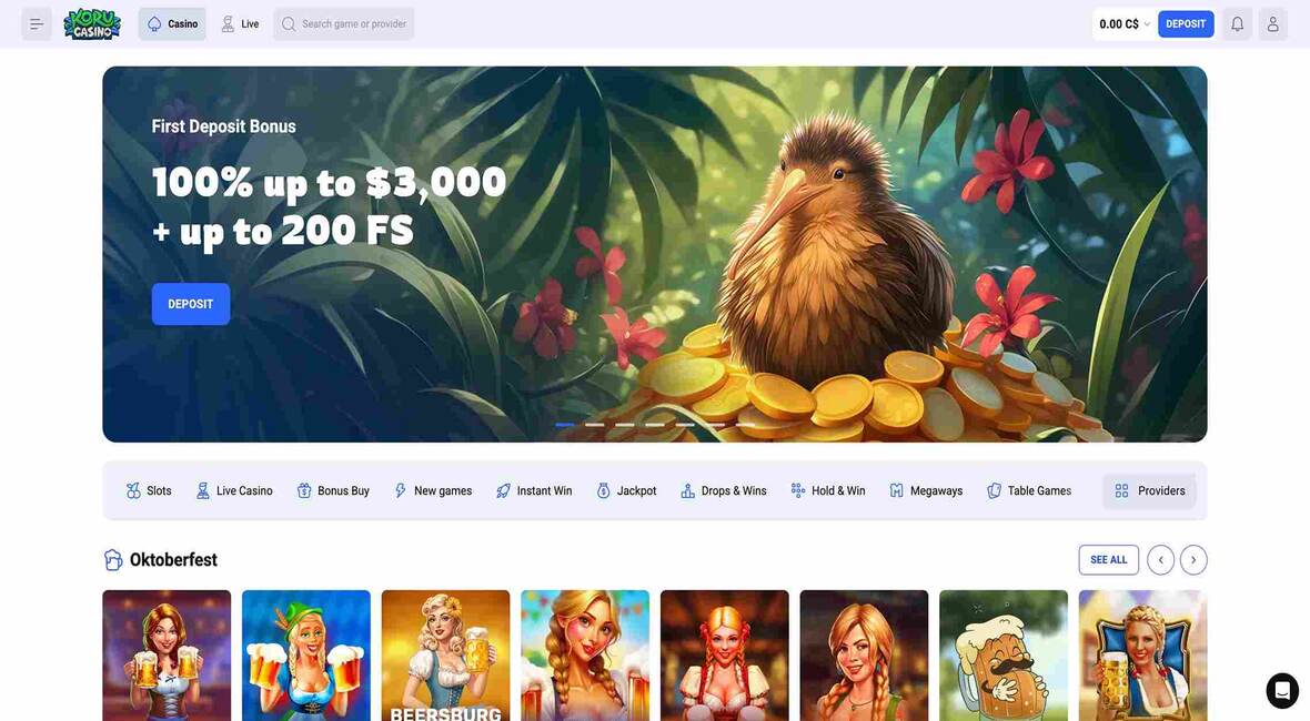 Koru casino main page