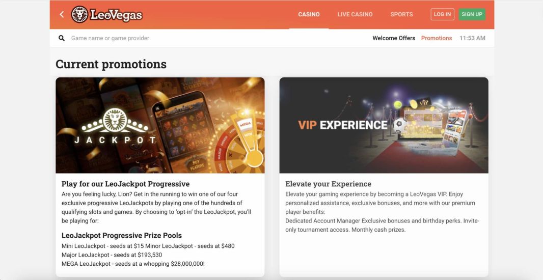 Image of promotion page of LeoVegas Casino