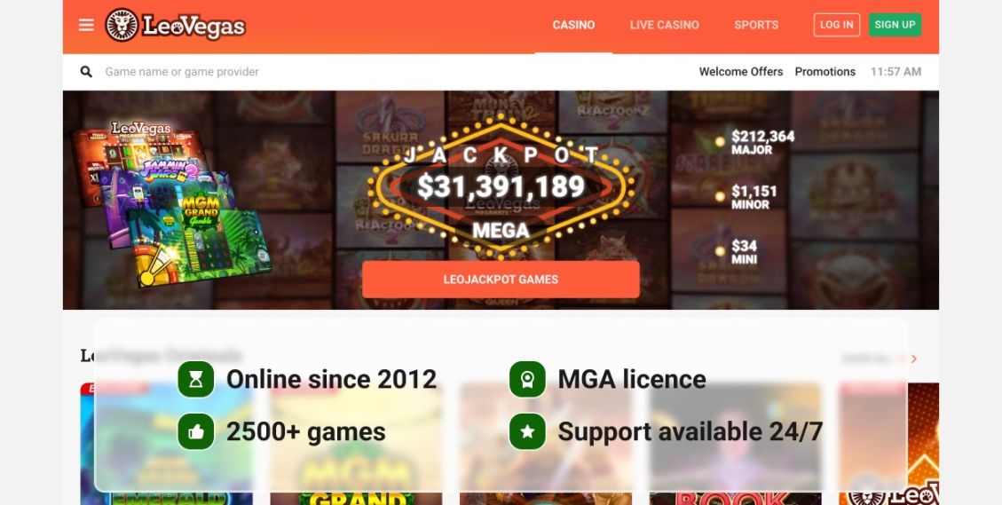 Image highlighting basic information about LeoVegas Casino