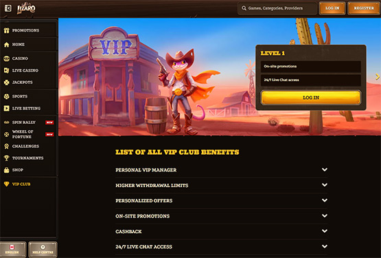 Lizaro casino vip page