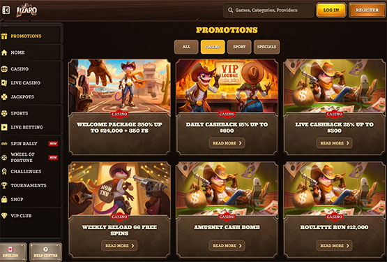 Lizaro casino promotions page