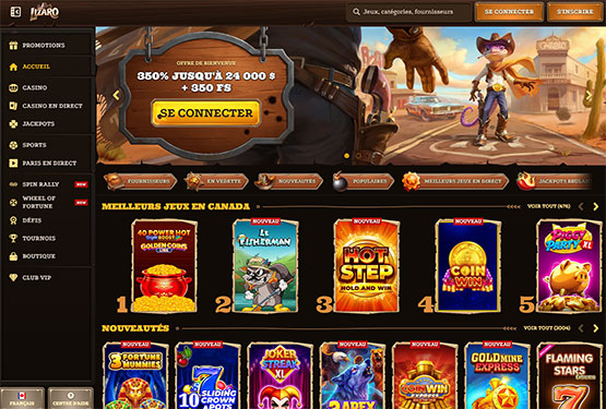 Page principale du casino Lizaro