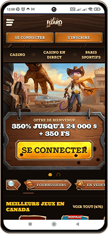 Capture d'écran de la page principale de Lizaro Casino sur mobile