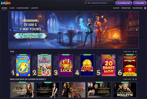 Page principale d'LolaJack Casino