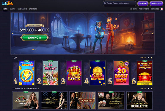 LolaJack Casino Main Page