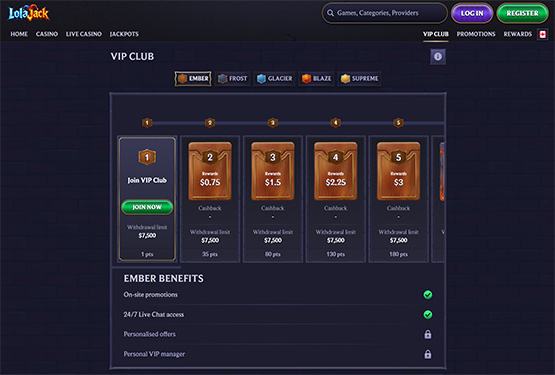 LolaJack Casino VIP Program