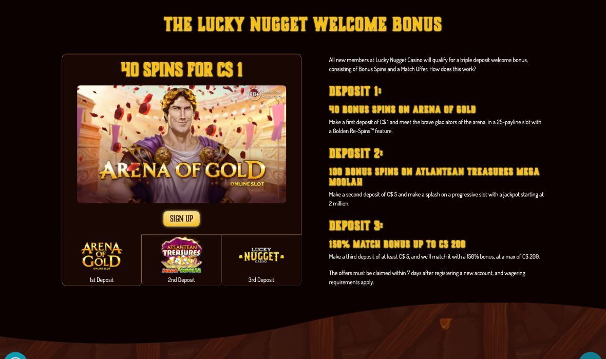 Lucky Nugget Casino page with promotions