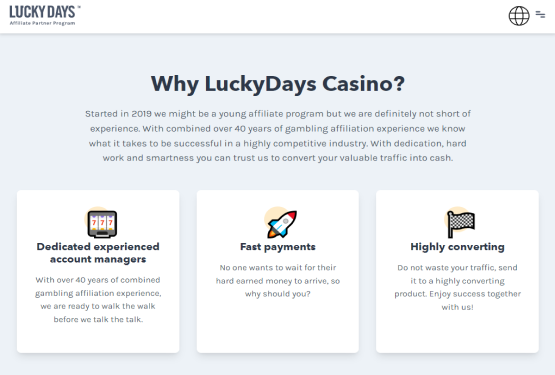 Lucky Days Casino affiliates page